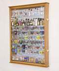 sfDisplay.com,LLC. XL Shot Glass Display Case Rack Holder Cabinet w/Mirror Backed and 11 Glass Shelves -Oak