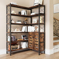 Wildhome 6-Shelf Corner Bookshelf, Vintage Industrial Corner Shelf Etagere Bookcase, Large Book Shelf with Metal Frame Open Storage Corner Cabinet (Brown-Lockers)