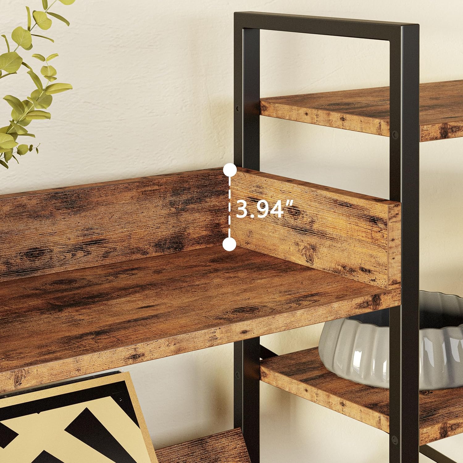 IRONCK Industrial Bookshelves 6 Tiers Triple Wide Bookshelf, Large Etagere Bookshelf Open Record Player Shelves with Metal Frame for Living Room Home Office