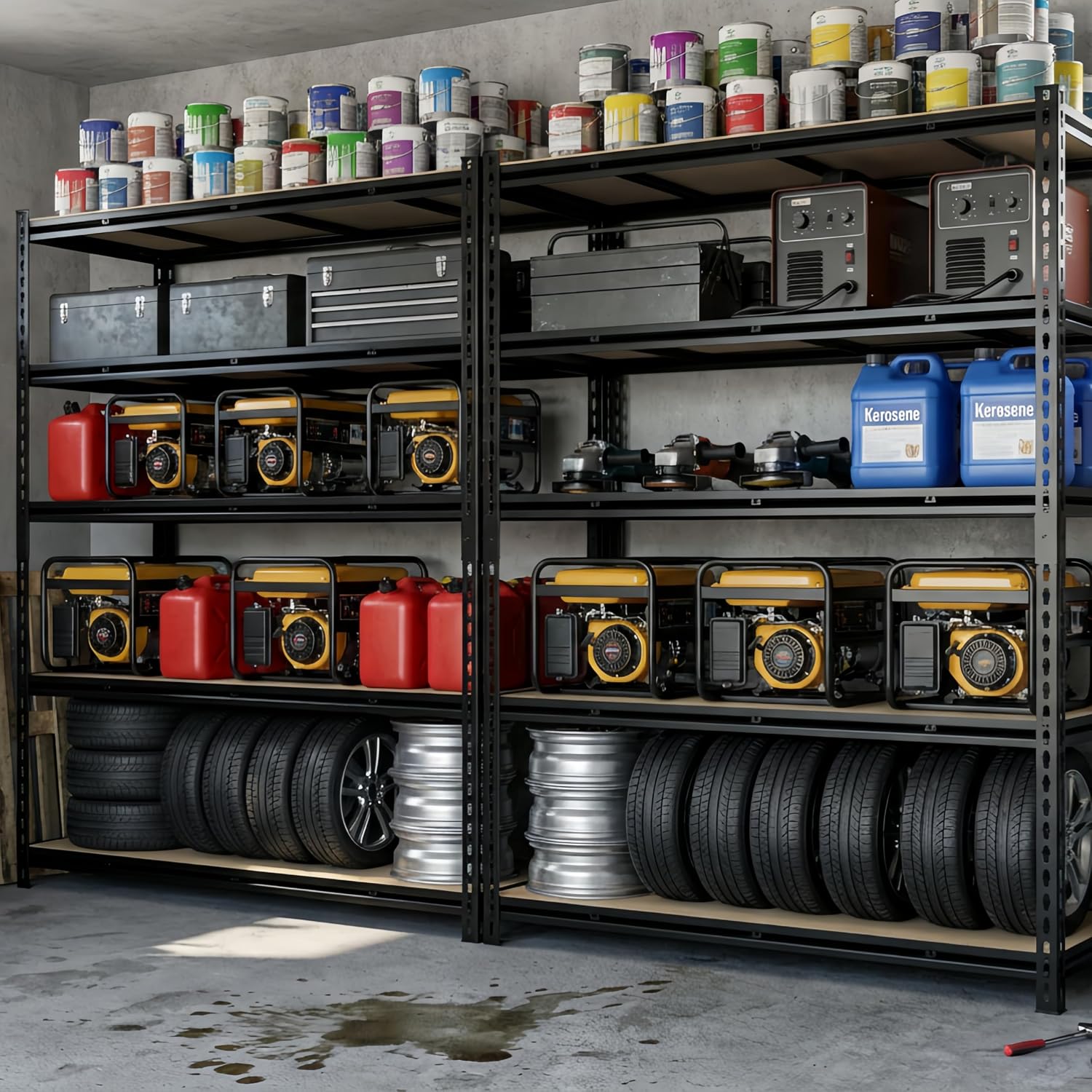 55' W Storage Shelves, 3500LBS Garage Shelving, 5-Tier Metal Shelving Unit, Adjustable Heavy Duty Shelving for Garage, Warehouse, Pantry, Kitchen, 55' W × 24' D × 72' H, Black