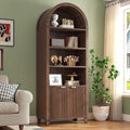 DurayLoly 79.9' Tall Arched Cabinet, 6-Tier Arched Bookcase with Fluted Doors and Adjustable Wood Shelves, Wooden Storage Cabinet with Tall Bookshelf for Office, Living Room, Kitchen, Walnut