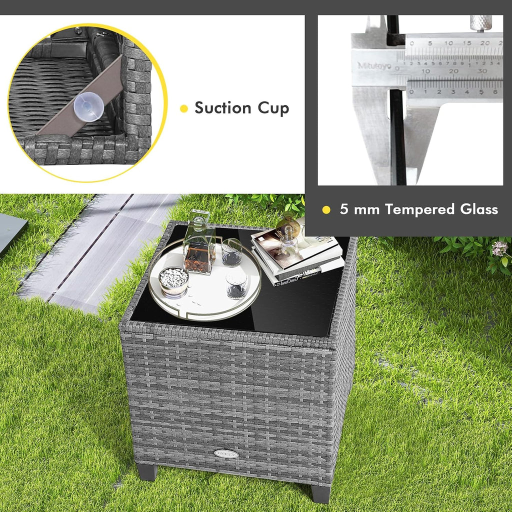 Tangkula 3 Pieces Patio Furniture Set, PE Rattan Wicker 3 Pcs Outdoor Sofa Set w/Washable Cushion and Tempered Glass Tabletop, Conversation Furniture for Garden Poolside Balcony (Mix Grey-White)