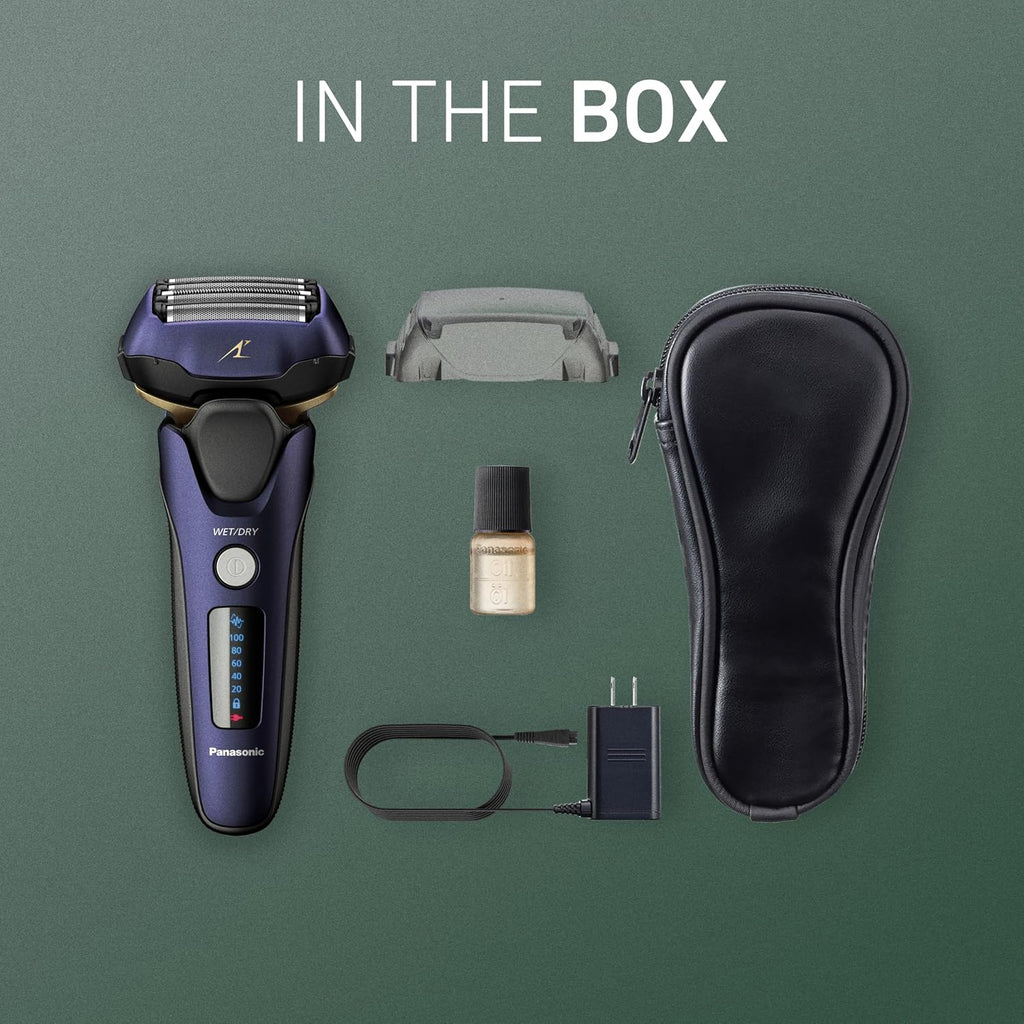 Panasonic ARC5 Electric Razor for Men Face, Wet & Dry Shavers for Men with Foil Shaver, Pop-up Trimmer, Ultra-Fast 5-Blade, Smart Shave Sensor, 16D Flexible Pivoting Head - ES-ALV6HA (Navy)
