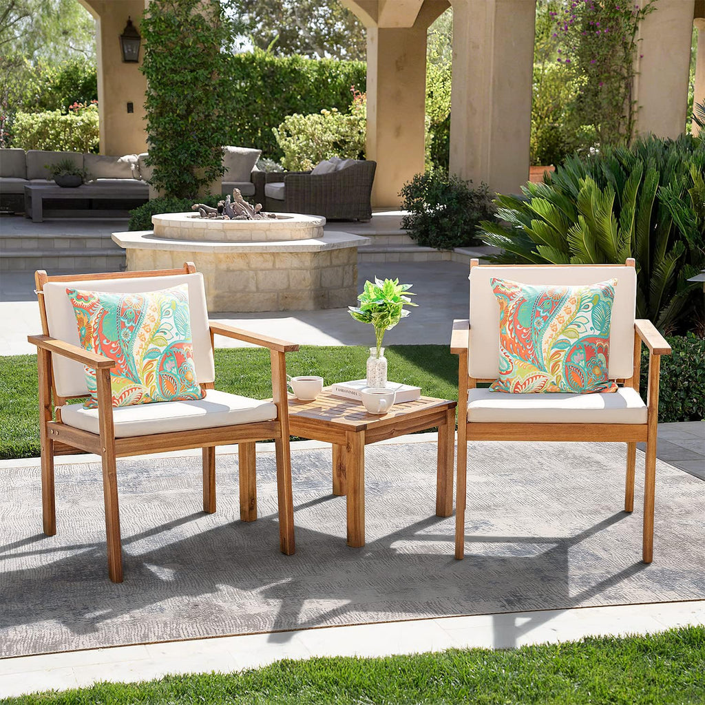 Greesum 3 Piece Bistro Patio Furniture Outdoor Chat Chair Set with Water Resistant Cushions and Coffee Table for Beach Backyard Garden, Beige