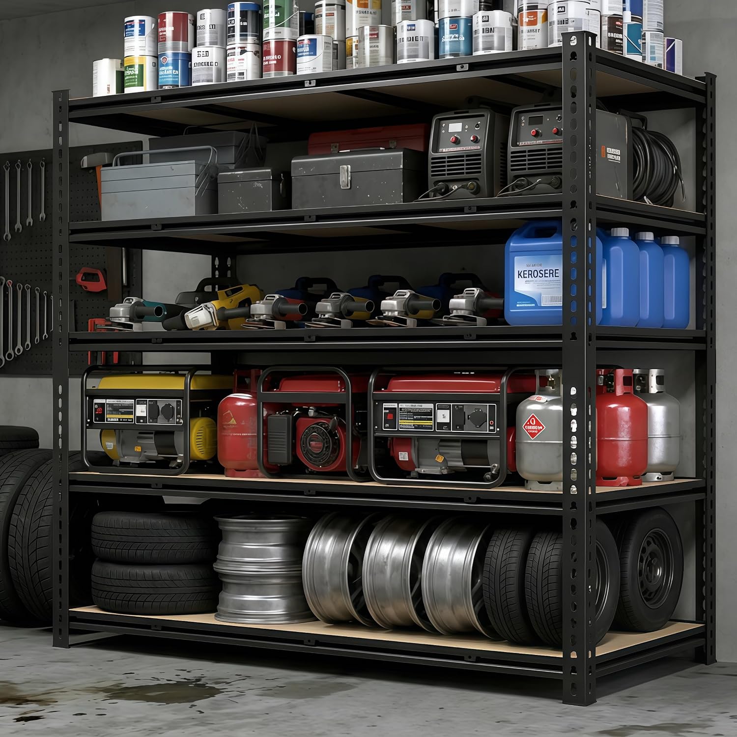 55' W Storage Shelves, 3500LBS Garage Shelving, 5-Tier Metal Shelving Unit, Adjustable Heavy Duty Shelving for Garage, Warehouse, Pantry, Kitchen, 55' W × 24' D × 72' H, Black