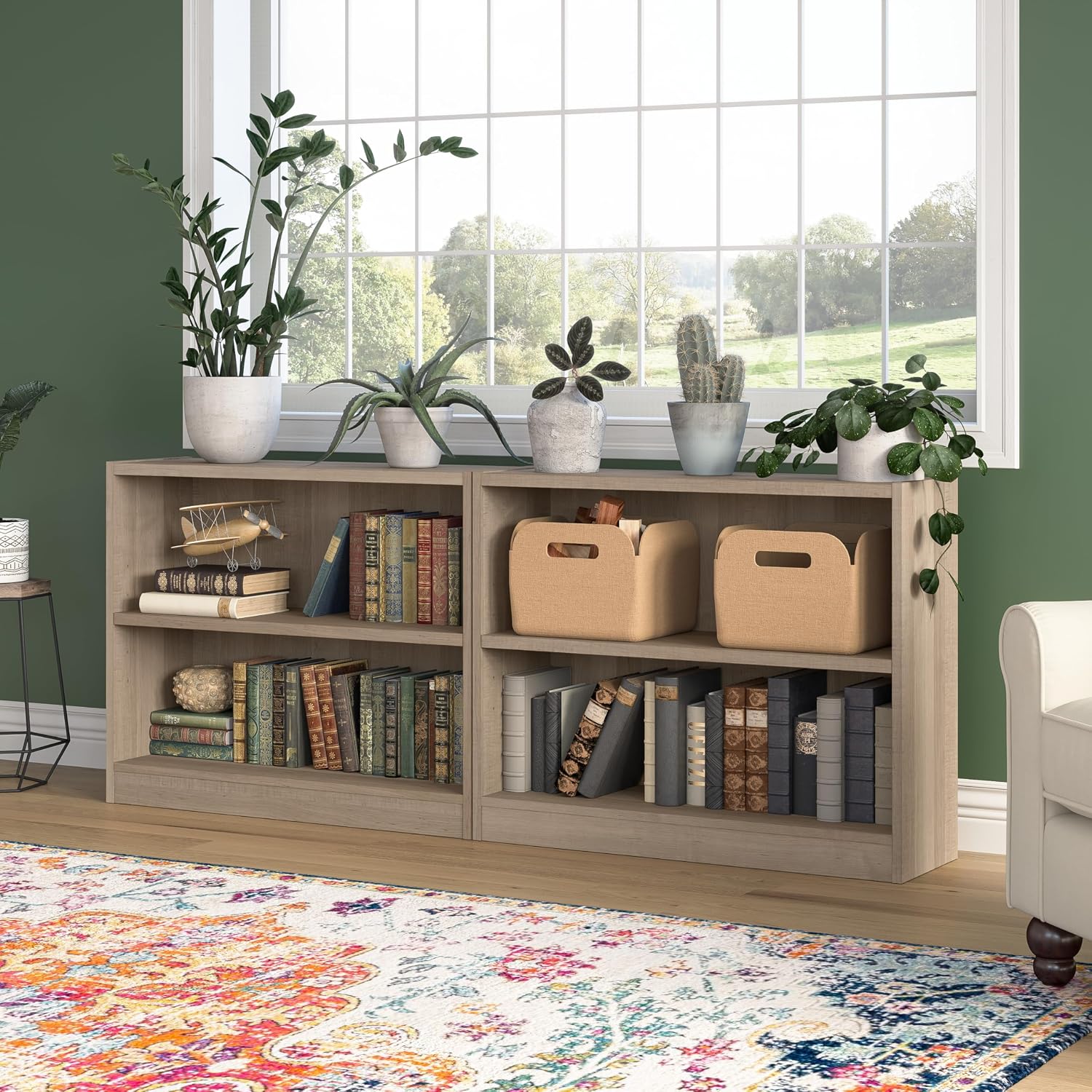 Bush Home Small 2 Shelf Bookcase, 2 Tier Bookshelf Storage Cabinet with Adjustable Shelf for Living Room, Bedroom or Home Office, Universal Collection, Ash Gray