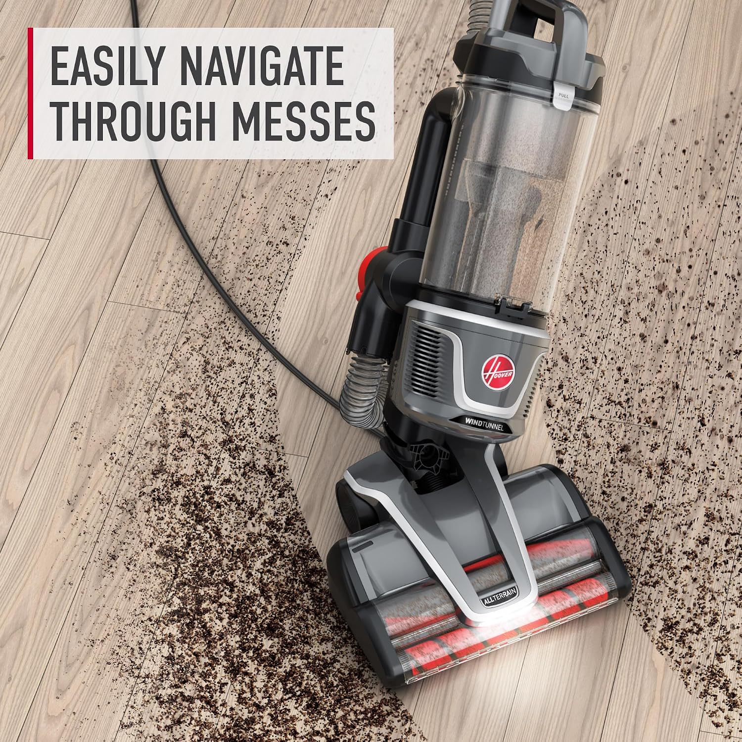 Hoover WindTunnel All-Terrain Dual Brush Roll Bagless Vacuum Cleaner, Corded Upright Vacuum, HEPA Media Filtration, Headlights, Swivel Steering, Corded Vacuum Cleaners for Home Use