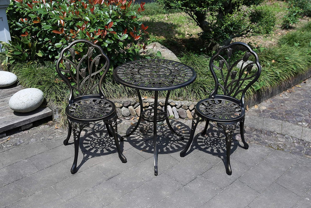 C/G 3 Piece Bistro Set,Outdoor Patio Set,Anti-Rust Cast Aluminum Bistro Table Set for Park Yard Front Porch Furniture(Antique Copper)