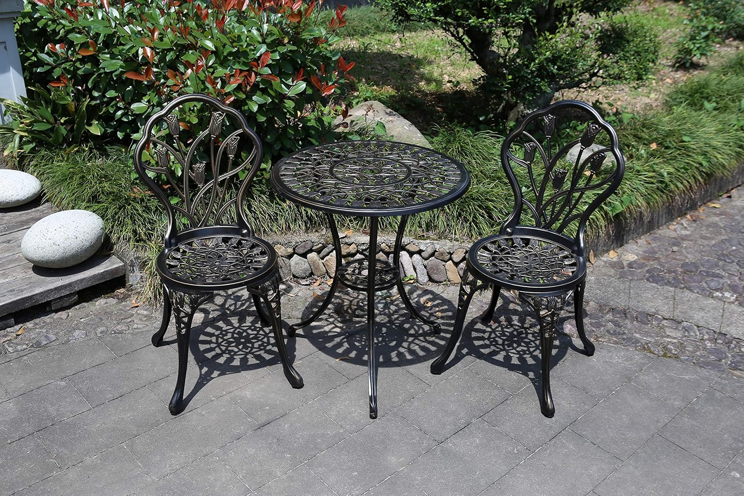 C/G 3 Piece Bistro Set,Outdoor Patio Set,Anti-Rust Cast Aluminum Bistro Table Set for Park Yard Front Porch Furniture(Antique Copper)