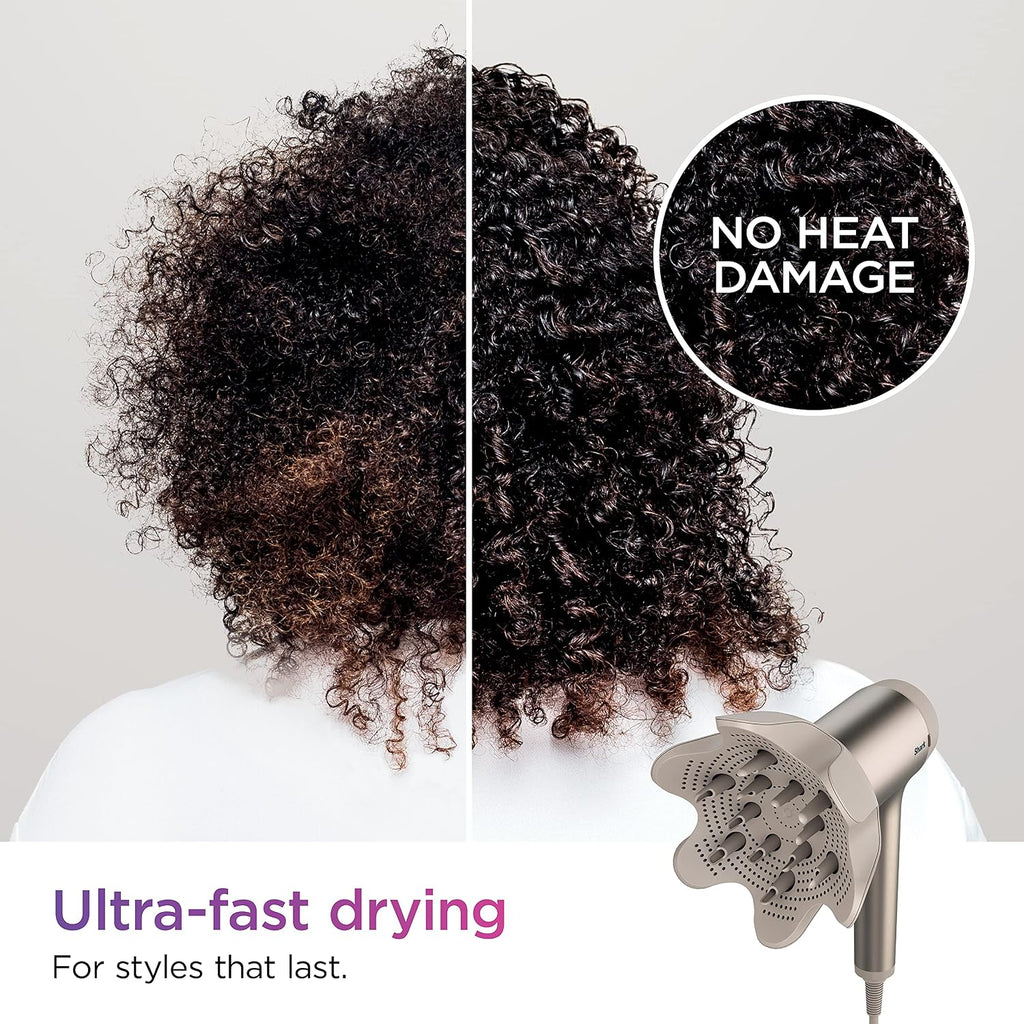 SHARK HD120BRN Blow Dryer HyperAIR Fast-Drying with IQ 2-in-1 Concentrator, Styling Brush, and Curl-Defining Deep Diffuser Attachments, Ionic, No Heat Damage, for All Hair Types, Stone (Renewed)