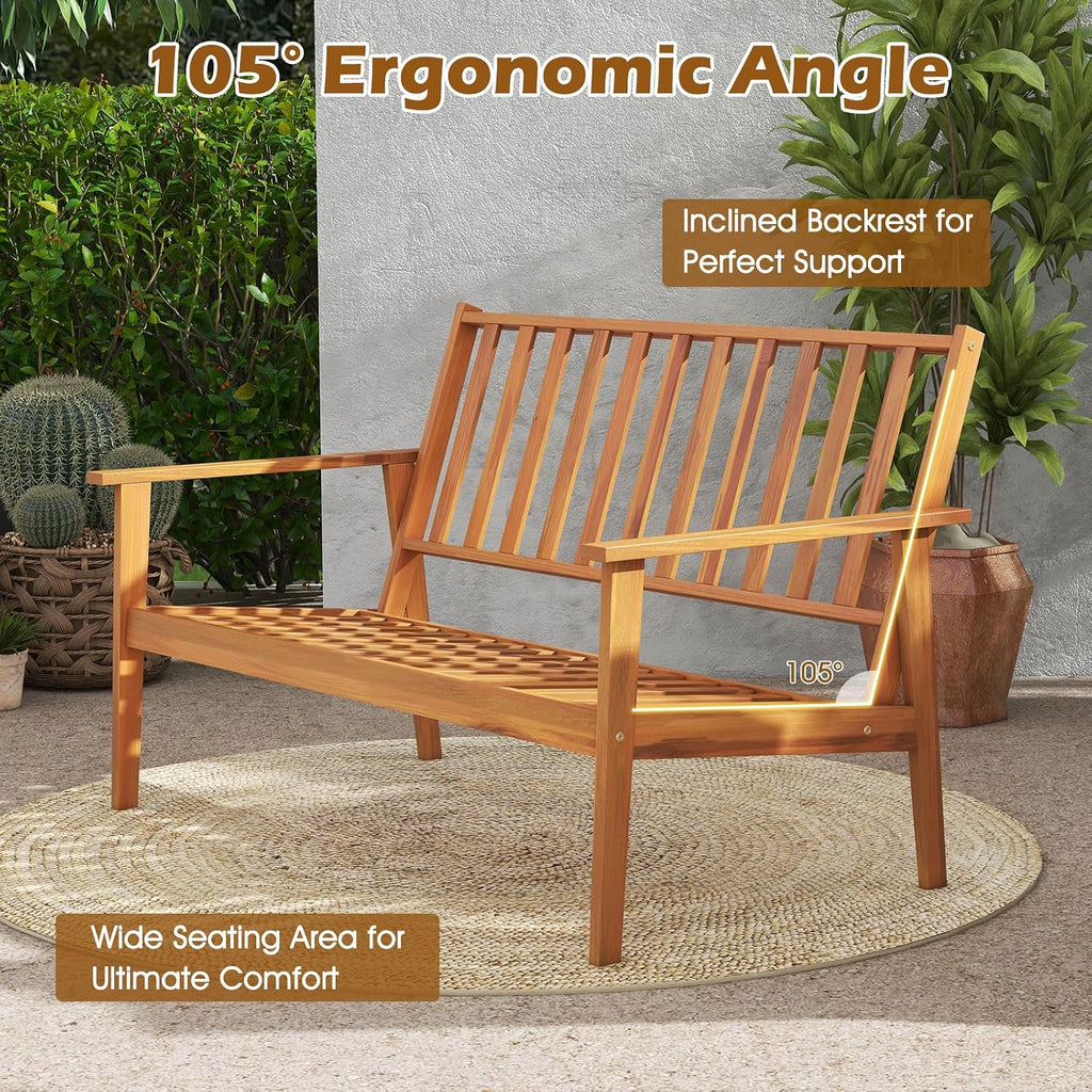 Tangkula 4 Pieces Patio Furniture Set, Outdoor Acacia Wood Conversation Set with Soft Cushions and Coffee Table, Outdoor Sectional Sofa Set for Lawn, Garden, Backyard and Poolside (1, Natural)