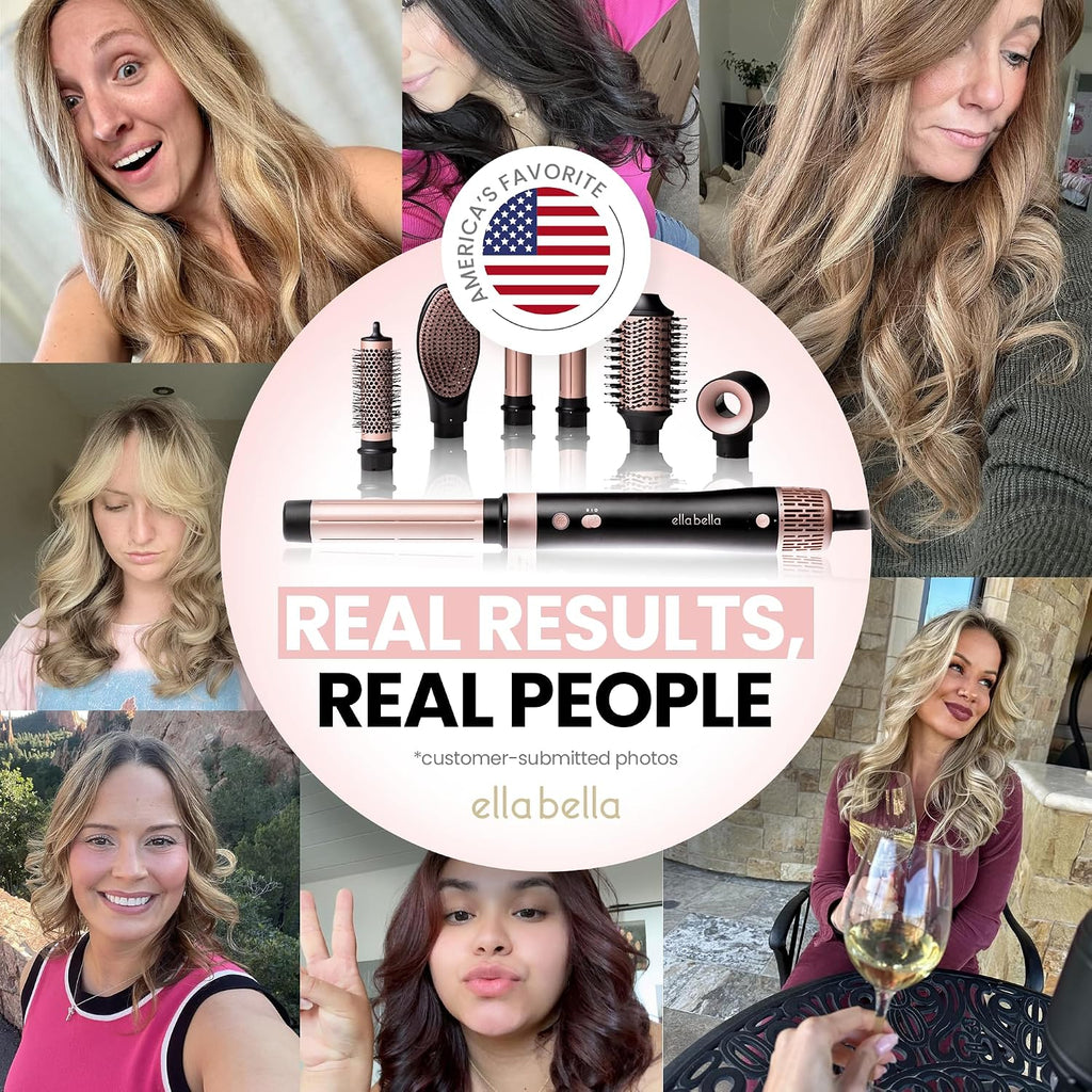 ELLA BELLA® 6 in 1 Professional Hot Air Styler • Powerful Hair Dryer & Straightener Set • Styling Without Heat Damage • Fast Drying Curling Volumizing Straightening • Includes Protective Travel Case