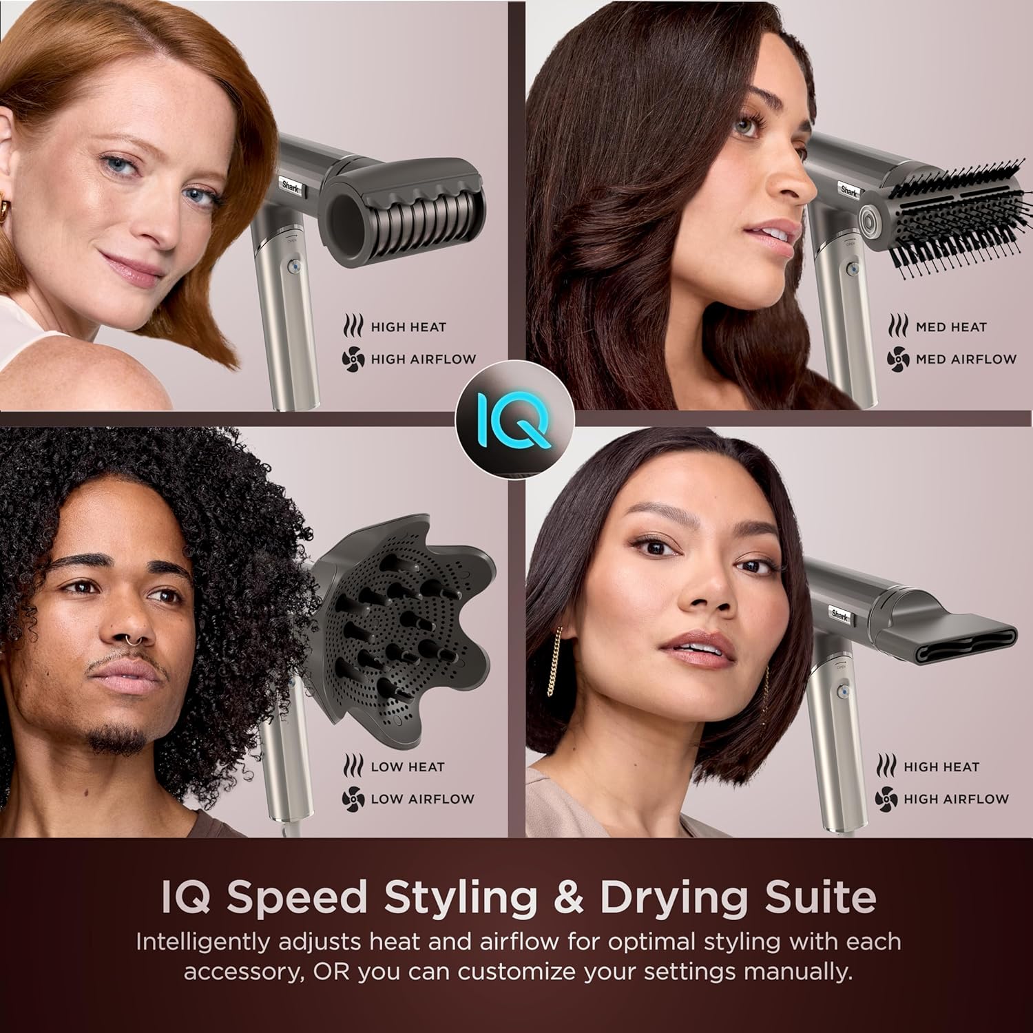 Shark SpeedStyle Pro Flex Professional Performance High-Velocity Hair Dryer System with Scalp Shield & IQ Speed Styling and Drying Suite, Lightweight, Ionic, No Heat Damage, Mocha Silver, HD542