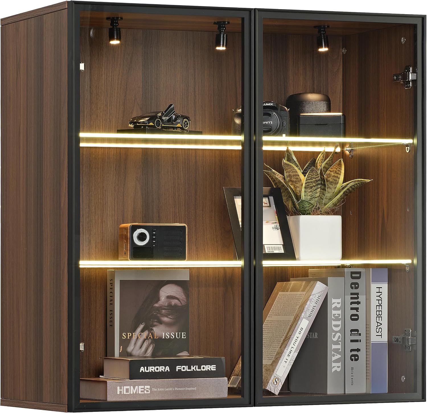 EUREKA ERGONOMIC Curio Cabinet, Display Case Storage Showcase with LED Lighting, Tempered Glass Door, Adjustable Shelves for Collectibles Home Office Living Room Bedroom (33 INCH)
