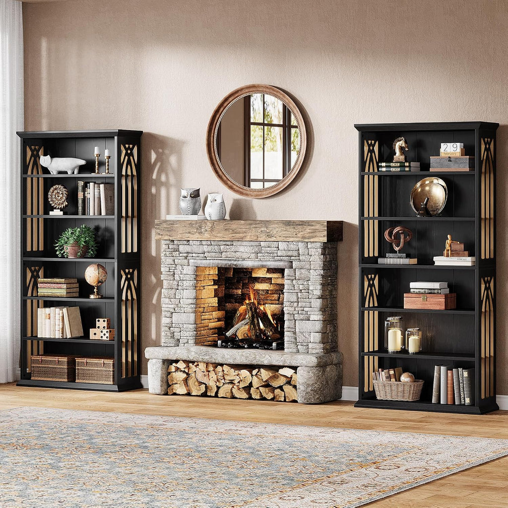 Tribesigns 6-Tier Bookshelf, 75-Inch Tall Bookcase, Large Bookshelves and Bookcases Freestanding Display Shelves, Wood Book Shelf for Living Room, Home Office, Bedroom, Black (2Packs)