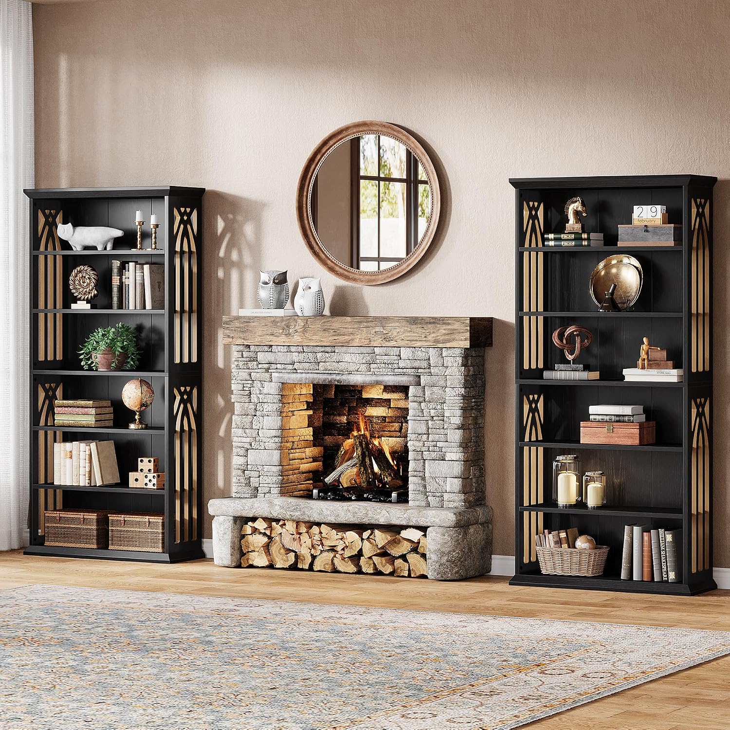 Tribesigns 6-Tier Bookshelf, 75-Inch Tall Bookcase, Large Bookshelves and Bookcases Freestanding Display Shelves, Wood Book Shelf for Living Room, Home Office, Bedroom, Black (2Packs)