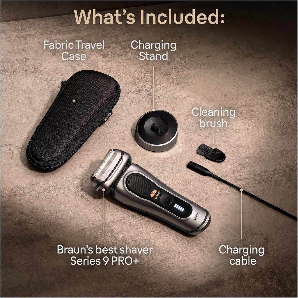 Braun Series 9 PRO+ Electric Razor for Men, 5 Pro Shave Elements & Precision Long Hair Trimmer, 6in1 SmartCare Center, Wet & Dry Electric Shaver for Smooth Skin with 60min Battery Runtime, 9517s