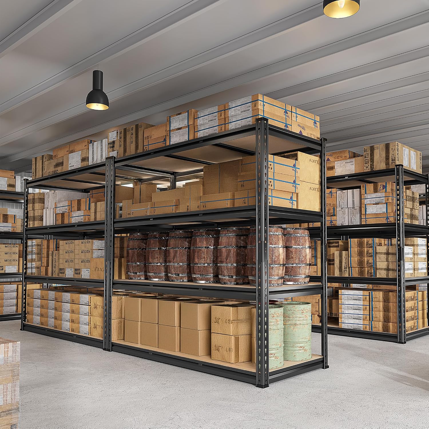 REIBII 48' W Garage Shelving Heavy Duty 2550 LBS Storage Shelves 4 Tier Heavy Duty Shelving, Adjustable Metal Shelves, Industrial Shelf for Garage, Warehouse, Pantry, 48' W x 60' H x 24' D