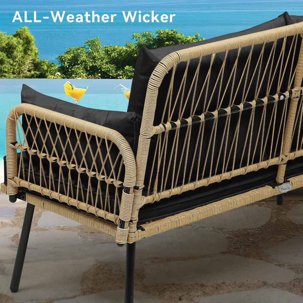 YITAHOME Outdoor Patio Loveseat, Two-Seater Wicker Patio Sofa with Handwoven Rattan and Cushions, Porch Furniture for Backyard, Balcony, and Deck, Light Brown and Black
