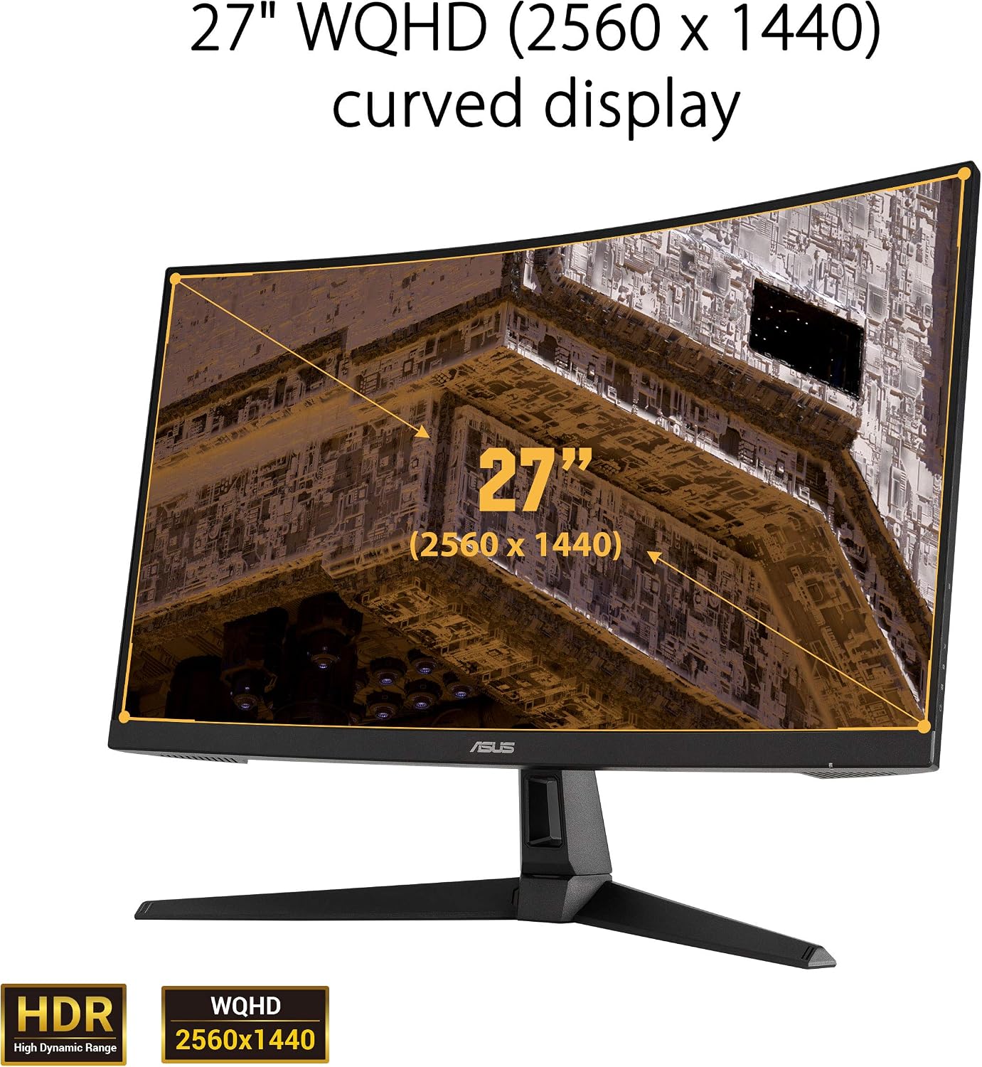 ASUS TUF Gaming VG27WQ1B 27' Curved Monitor, 1440P WQHD (2560 x 1440), 165Hz (Supports 144Hz), 1ms, Adaptive-sync/FreeSync Premium, Extreme Low Motion Blur, Eye Care, HDMI DisplayPort, HDR10