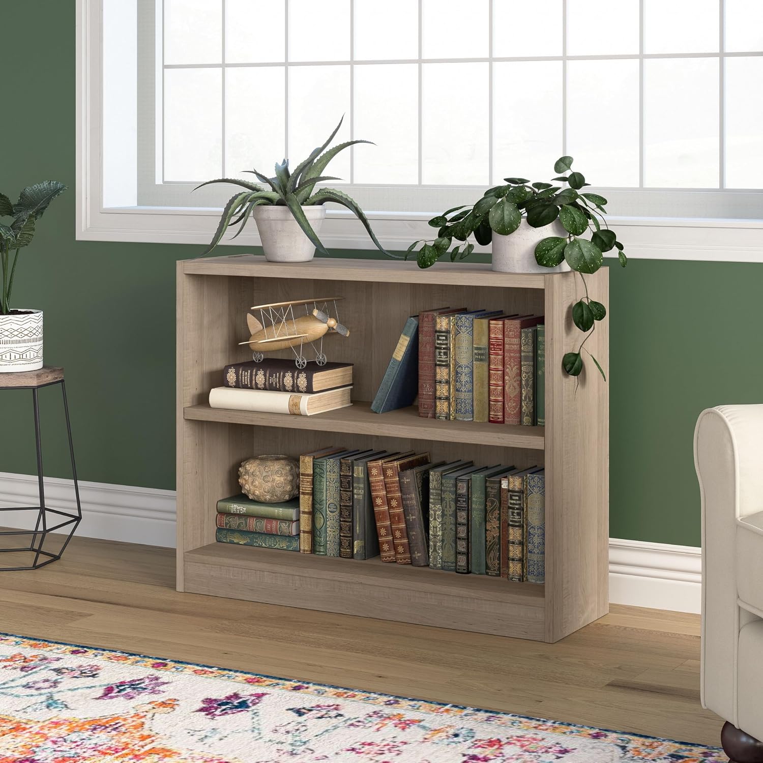 Bush Home Small 2 Shelf Bookcase, 2 Tier Bookshelf Storage Cabinet with Adjustable Shelf for Living Room, Bedroom or Home Office, Universal Collection, Ash Gray