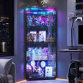 TAGELIER Corner Display Cabinet with Glass Doors, 64.7' Tall Curio Cabinet with RGB Lights for Collectibles, 4-Tier Showcase Display Case with Human Sensor for Toys, Books, Black