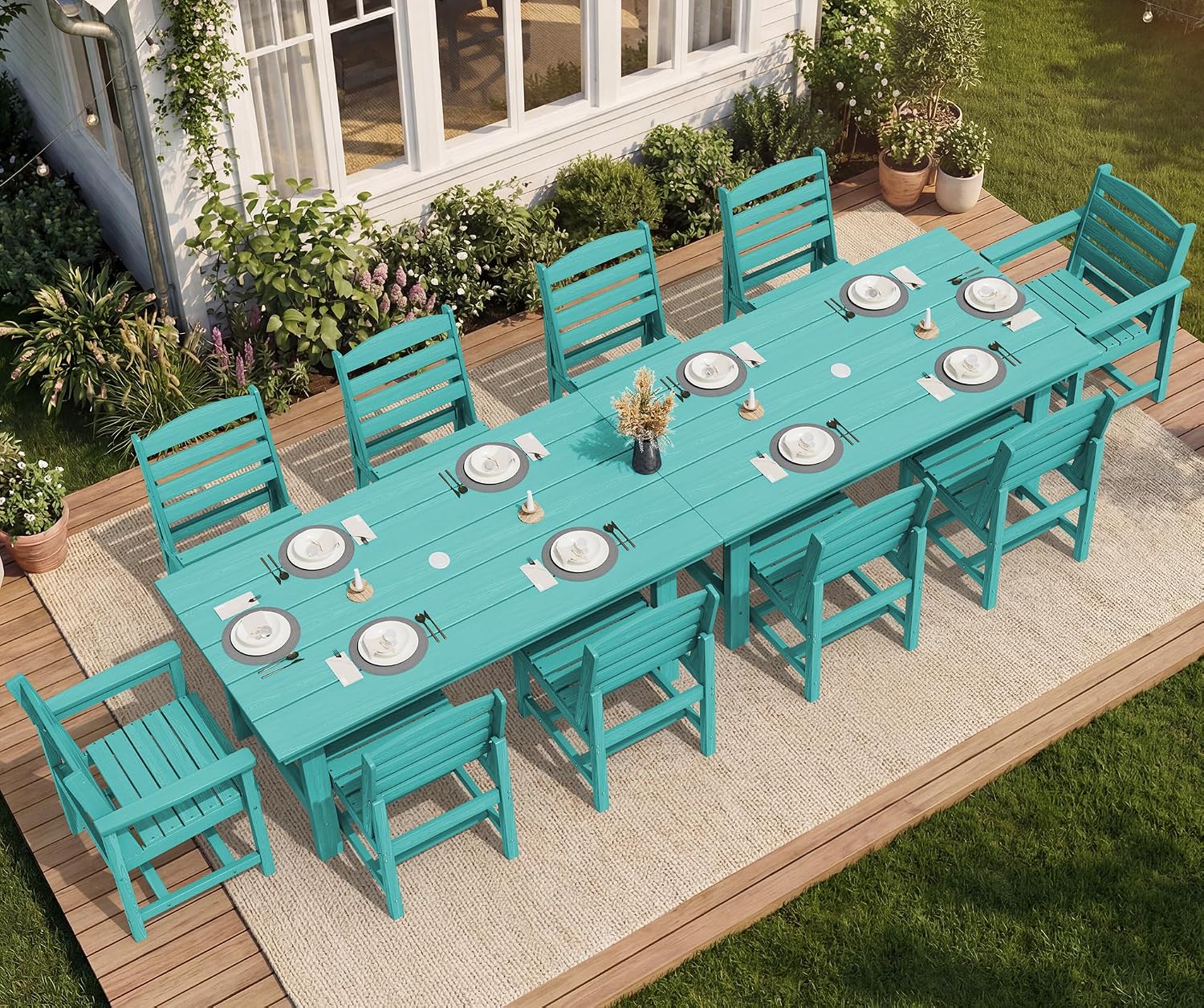 SERWALL Patio Dining Sets for 6 Person, HDPE Dining Set with 6 Armless Chairs, Aruba