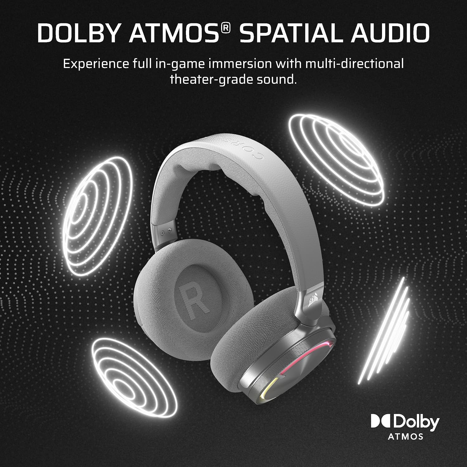 Corsair Virtuoso MAX Wireless Gaming Headset – Dolby Atmos, Active Noise Cancelling, Sonarworks SoundID, Simultaneous 2.4GHz Wireless & Bluetooth, 50mm Graphene Drivers, PC, Mac, PS5/PS4 – Silver