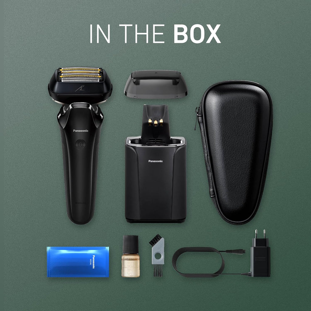 Panasonic ARC6 Electric Razor for Men Face, Wet/Dry Shavers for Men with Foil Shaver, Premium Automatic Cleaning and Charging Station, Ultra-Fast 6-Blade & Pop-up Trimmer - ES-LS9A-K (Black)