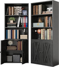 IRONCK Industrial Bookshelves and Bookcases with Doors 11.8 in Depth Set of 2 Floor Standing 5 Shelf Display Storage Shelves Bookcase Home Decor Furniture for Home, Office, Living Room, Bedroom