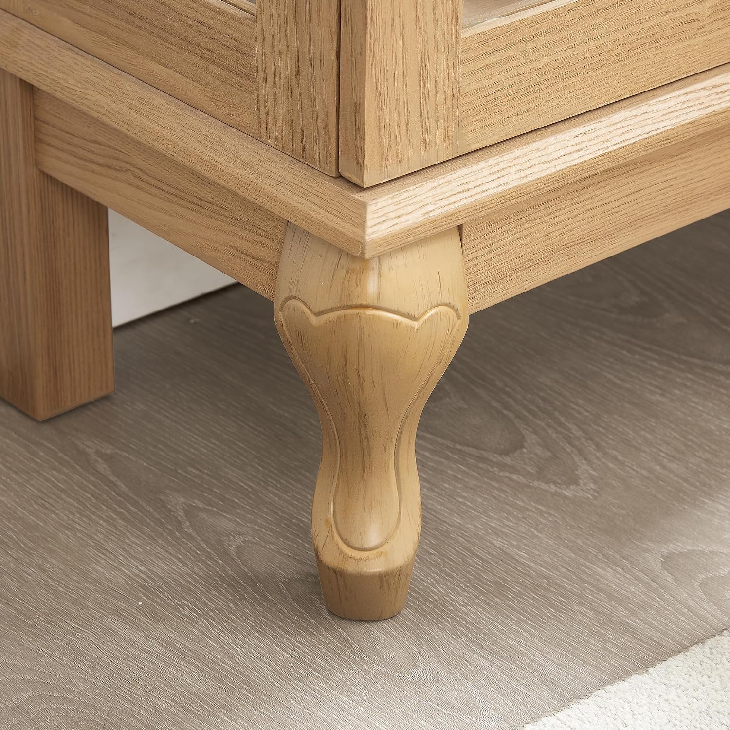 43'H Lighted Display Curio Cabinet, 3-Tier Glass Accent Storage Cabinet Curio Showcase w/ 2 Doors & Adjustable Shelves, Wine Artwork Storage Rack w/ Mirrored Back Panel for Living Room (Light Oak)