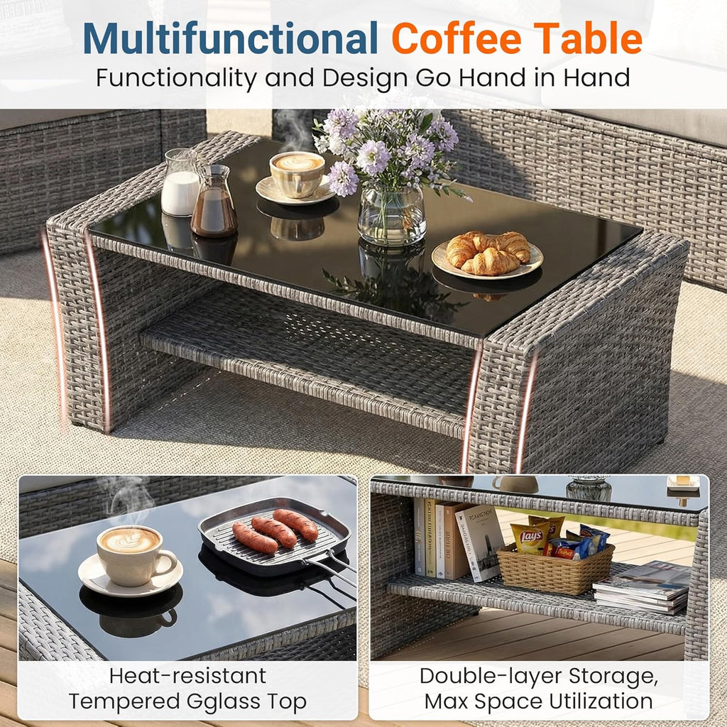 Wisteria Lane Patio Furniture Set, 5 Pieces Wicker Outdoor Furniture for All Weather, Patio Sofa with High Backrest Support and Wide Armrest for Backyard, Balcony, Deck, Porch, Light Gray
