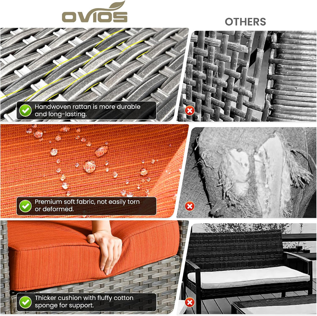 ovios Patio Furniture Set, 6 Pieces Outdoor Wicker Sofa Couch with Loveseat, Ottomans and Comfy Cushions, All Weather High Back Rattan Conversation Set, Orange Red