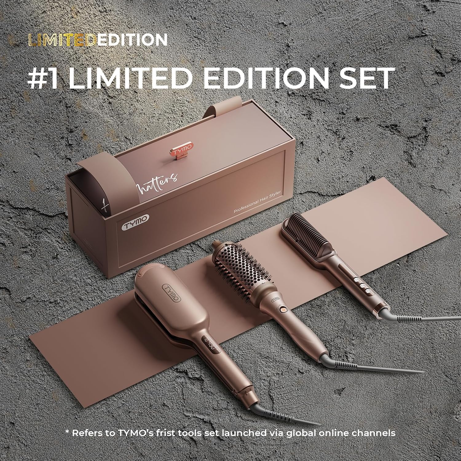 TYMO Limited Edition Styling Set - Include TYMO ROVY Hair Crimper Wave Curling Iron & Ring Plus Straightener Brush & STYLUX Thermal Brush, 3 in 1 Ionic Hair Curler Tool Set for Women