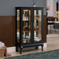 43' H Lighted Glass Curio Display Cabinet, 3-Tier Glass Accent Storage Cabinet Curio Showcase w/Adjustable Shelves,Wine Artwork Storage Rack w/Mirrored Back Panel for Living Room(Black)