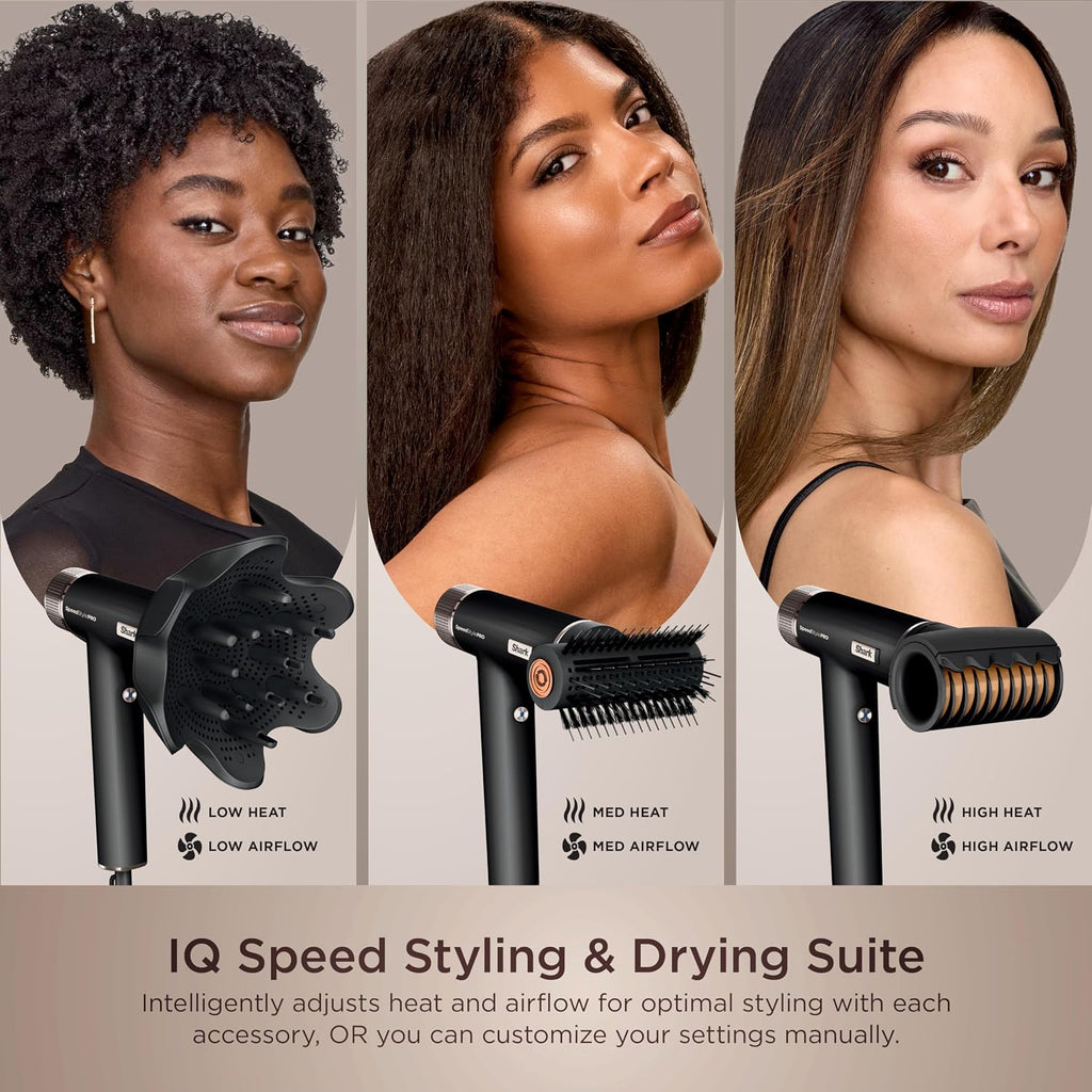 Shark SpeedStyle Pro Professional Performance High-Velocity Hair Dryer System with Scalp Shield and IQ Speed Styling & Drying Suite, Curly and Coily Hair, Lightweight, Ionic, No Heat Damage, HD732