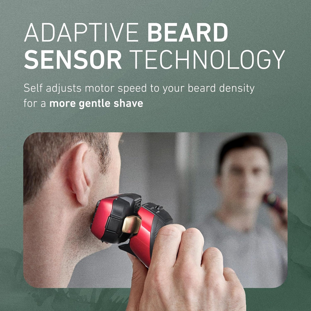 Panasonic ARC5 Electric Razor for Men Face, Wet & Dry Shavers for Men with Foil Shaver, Pop-up Trimmer, Ultra-Fast 5-Blade, Smart Shave Sensor, 16D Flexible Pivoting Head - ES-ALV6HR (Red)