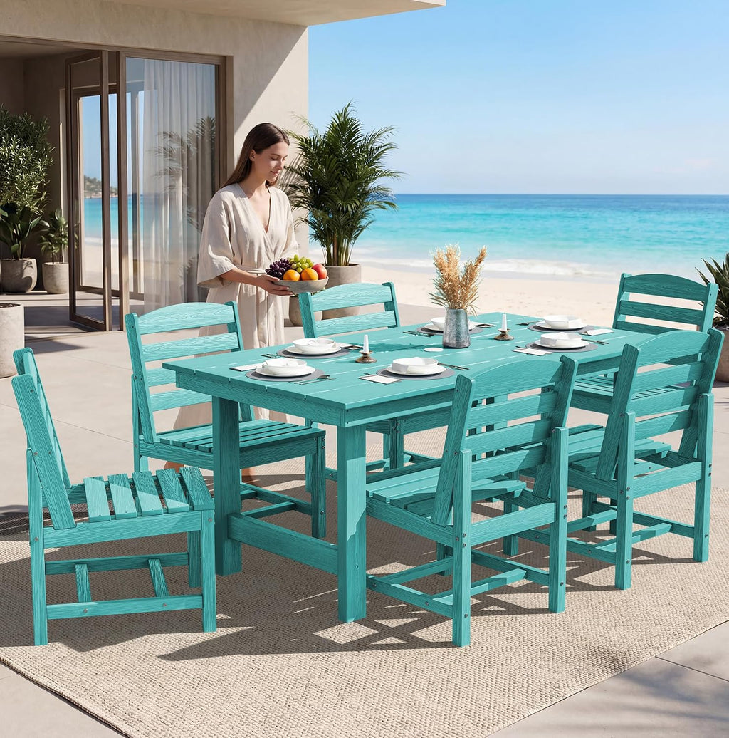 SERWALL Patio Dining Sets for 6 Person, HDPE Dining Set with 6 Armless Chairs, Aruba