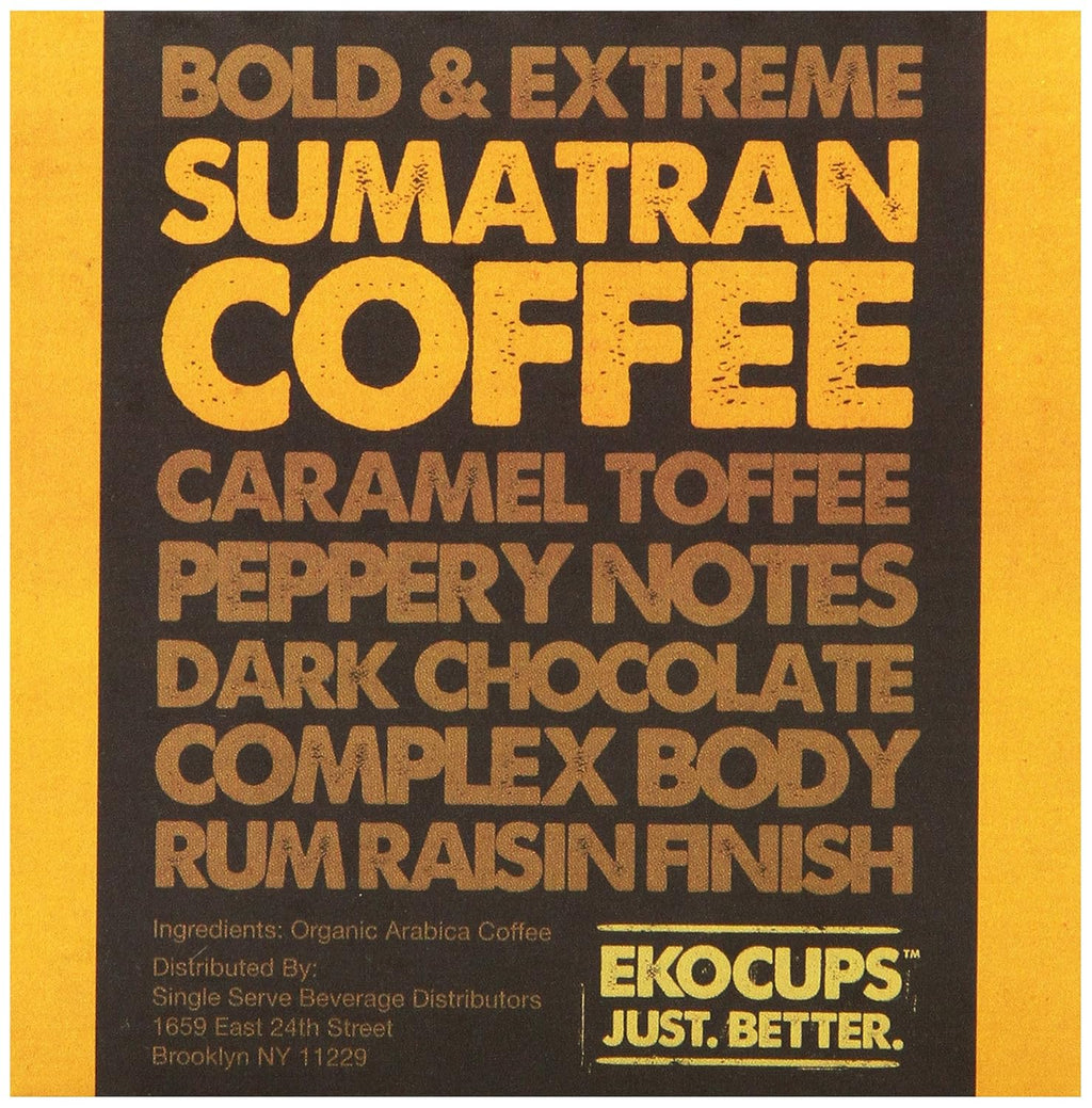 EKOCUPS Organic Sumatra Coffee Pods, Extra 30% More Coffee Per Cup, Fair Trade Dark Roast, Sumatran Reserve Blend for Keurig K Cup Machines, Recyclable Pods, 40 Count (Pack of 4)