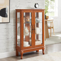 43' H Lighted Glass Curio Display Cabinet, 3-Tier Glass Accent Storage Cabinet Curio Showcase w/Adjustable Shelves,Wine Artwork Storage Rack w/Mirrored Back Panel for Living Room(Dark Oak)