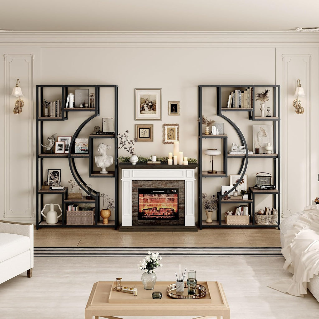 HolliWill 70.8' Tall Bookshelf Set of 2, 79' Wide Geometric Display Shelf with 18 Open Storage Shelves, Etagere Bookcase for Living Room, Office, Bedroom - Anti-Tip & Adjustable Feet
