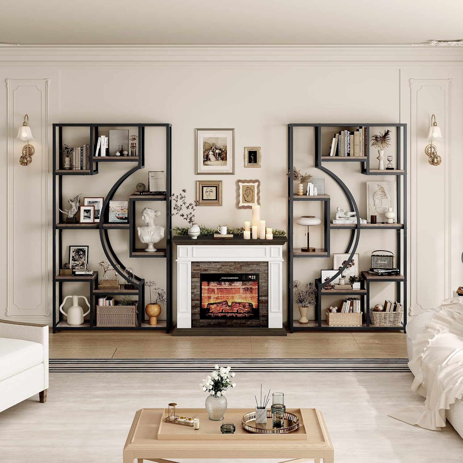 HolliWill 70.8' Tall Bookshelf Set of 2, 79' Wide Geometric Display Shelf with 18 Open Storage Shelves, Etagere Bookcase for Living Room, Office, Bedroom - Anti-Tip & Adjustable Feet