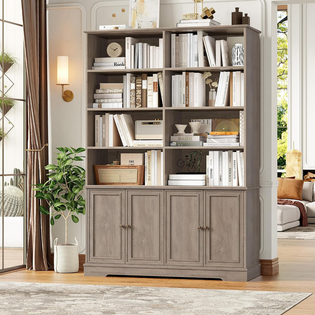 FINETONES 73' Tall Bookshelf with Doors, 6 Tier Large Bookshelf Double Wide Bookcases and Bookshelves with Storage, Large Display Cabinets for Home Office,Living Room, Library