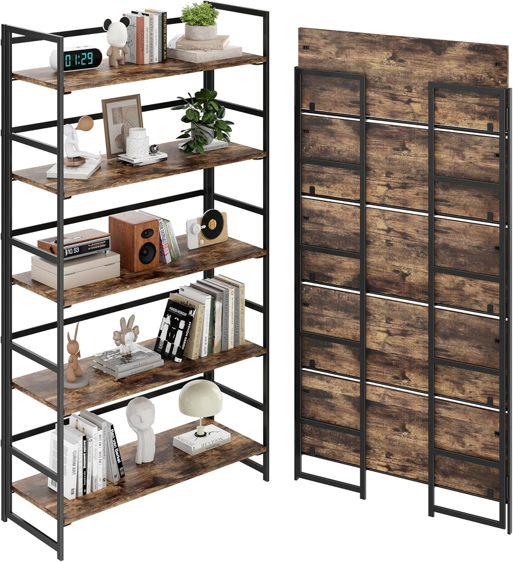 BHG Vintage Multifunctional Folding Bookshelf, No-Assembly Plant Stand Storage Rack Shelves for Home Office