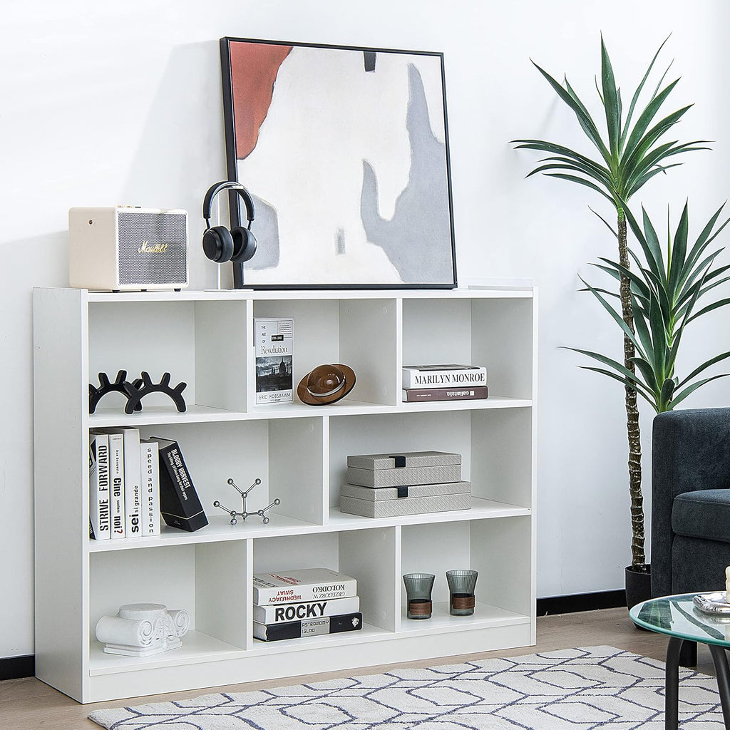 Tangkula 8-Cube Bookcase, Wood 3 Tier Open Storage Bookshelf, Modern Multipurpose Display Cabinet for Living Room, Study, Reading Nook, 48 x 12.5 x 36.5 Inch, White