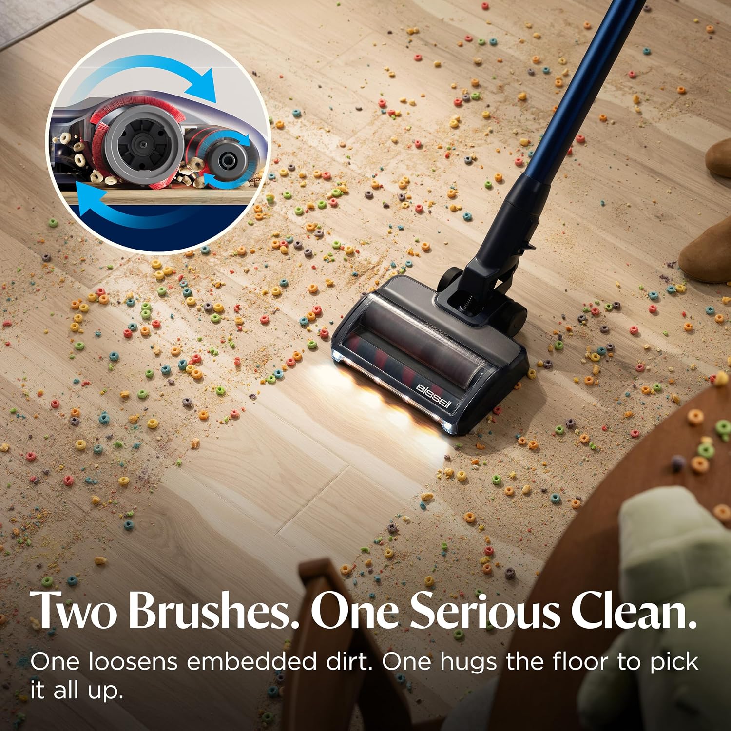Bissell PowerClean DualBrush 280W Self-Standing Cordless Vacuum, DualBrush & AutoAdapt Tech, Self-Cleaning Brush Roll, Strong Suction, Removeable Battery, Upholstery Tool & Bright Headlights, 4196K