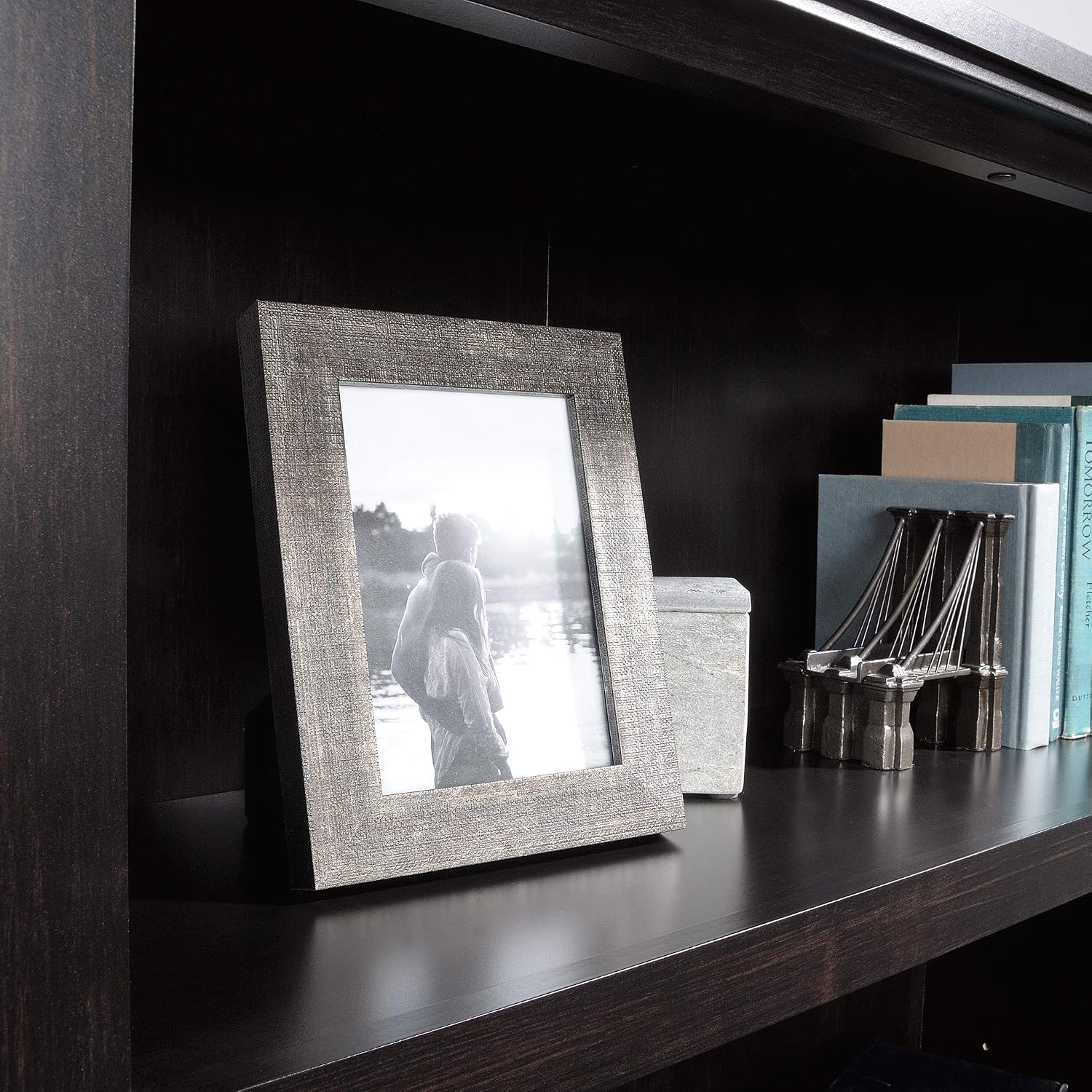 Sauder Select Book Shelf, Bookshelf with Storage, Library Bookcase with Doors and Adjustable Shelves, in Estate Black