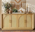 FORTUNETEC 63' Sideboard Buffet Cabinet with Storage, Modern Accent Cabinet with Rattan Arched Doors, Modular Media Console, Boho Credenza for Living Room Kitchen Dining Room Entryway, Oak