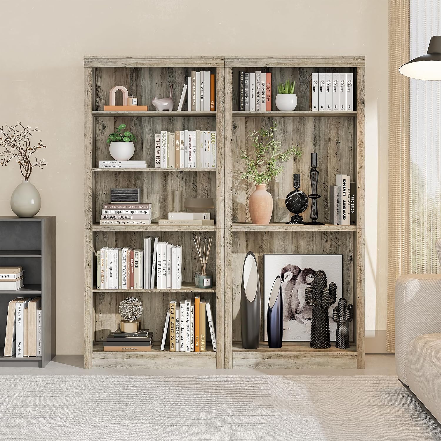 GarveeHome 71 in Tall Bookcase,Wooden Bookshelf with 5 Tiers, Modern Book Shelf in Ivory White, Floor Standing Display Shelves for Bedroom, Living Room and Office for Home