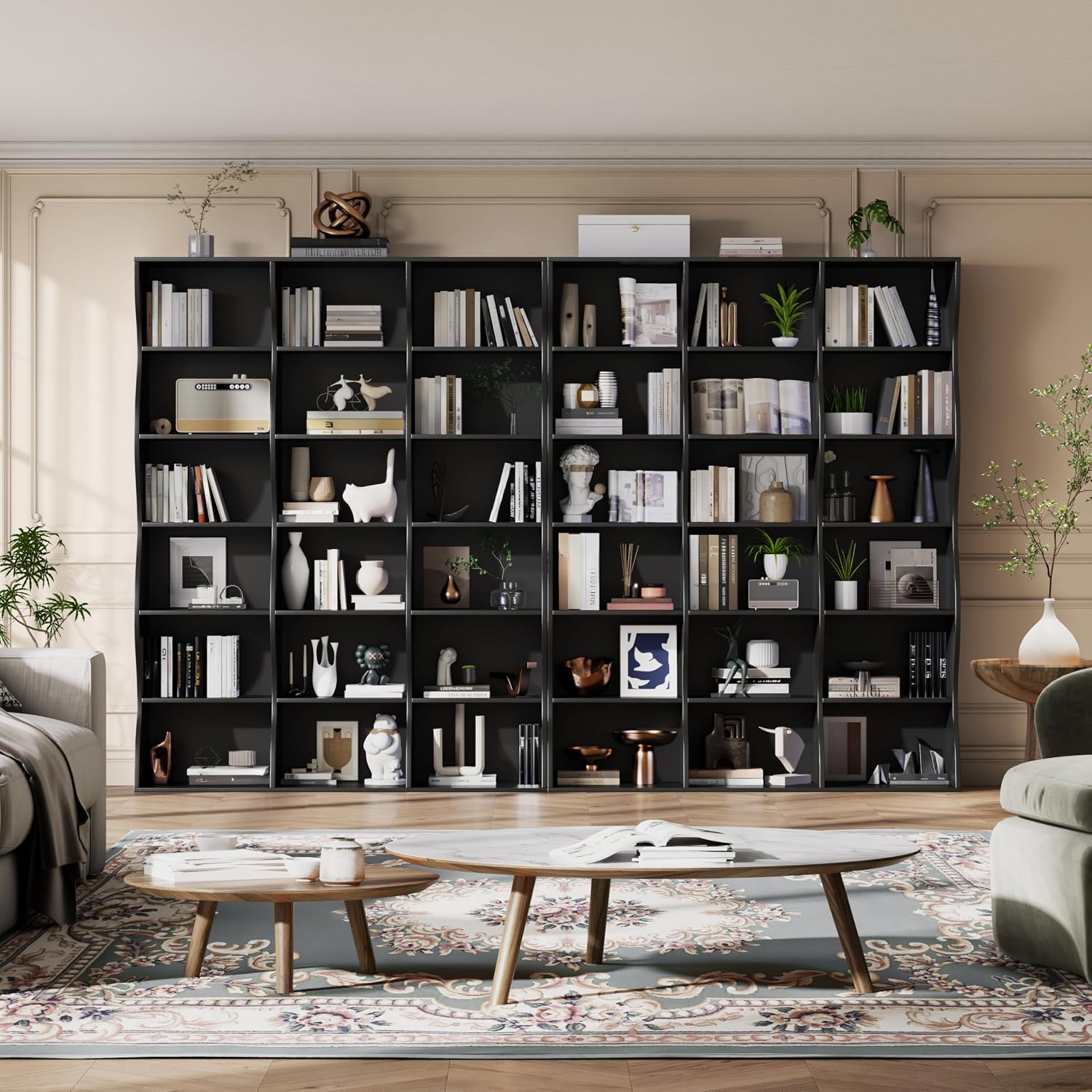 Gyfimoie 71' Triple Wide Bookshelf, 6 Tier Tall Bookcase with Storage, Large Book Shelves with 18 Open Display Shelves, Black Bookcase for Living Room, Study, Home Office, Library (Black)